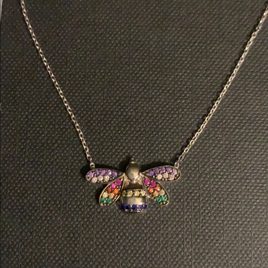 Aqua Silver With Gold Plated Multicolor Bee Necklace